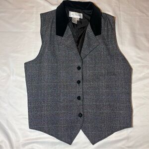 Lee David Gray Plaid Tailored Vest with Black Velvet Collar – Vintage Inspired